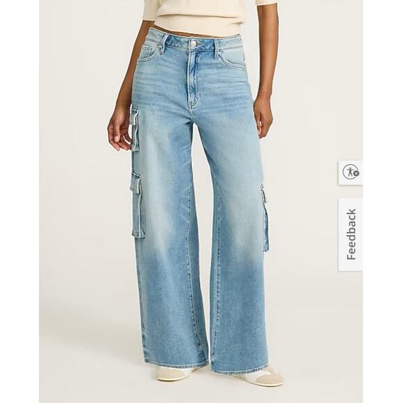 Express Denim - Express Low Slung Med/Light Baggy Cargo Jeans Low Rise Relaxed Straight  Leg 10L